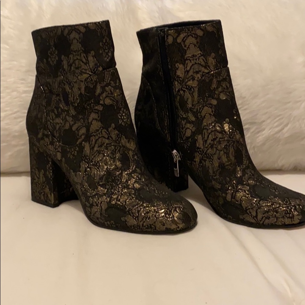 Marc Fisher Black and Gold Booties